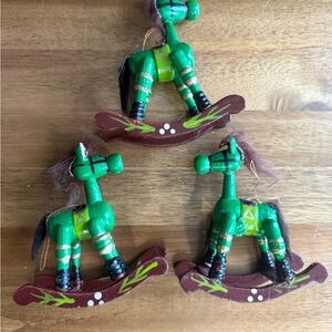 Green Wooden Rocking Horse ornament  Set